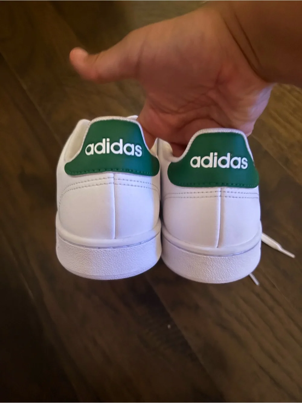 adidas White Sneakers with Green Heel Accent